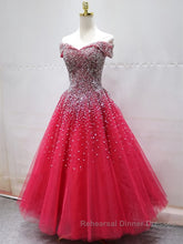 Off the Shoulder Red Long Semi Formal Prom Dresses Gown, Off the Shoulder Red Beaded Formal Evening Dresses